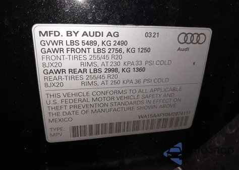 2021 Audi Q5 Sportback Premium Plus 45 Tfsi Quattro S Tronic from USA, damaged, VIN WA15AAFY0M2074111